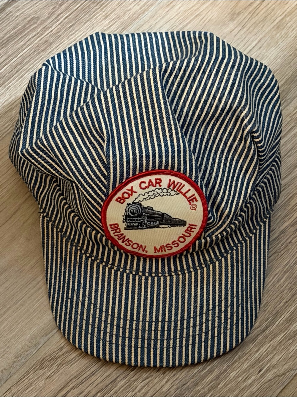 Vtg  Box Car Willie Railroad Pinstripe Train Cap Hat Conductor Branson Missouri